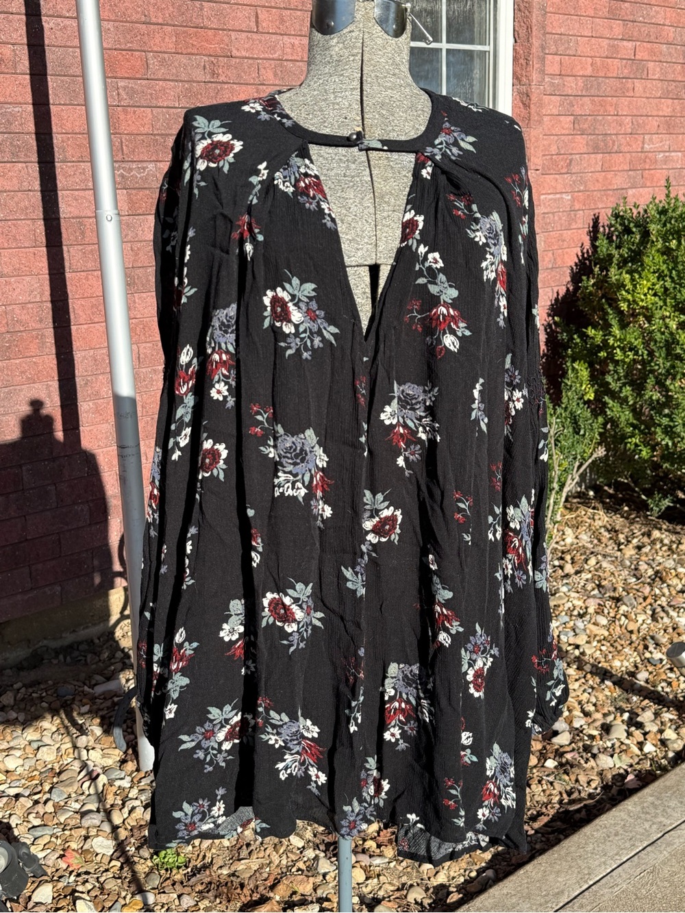 Free People boho small Black Floral Long-Sleeve Women's Dress